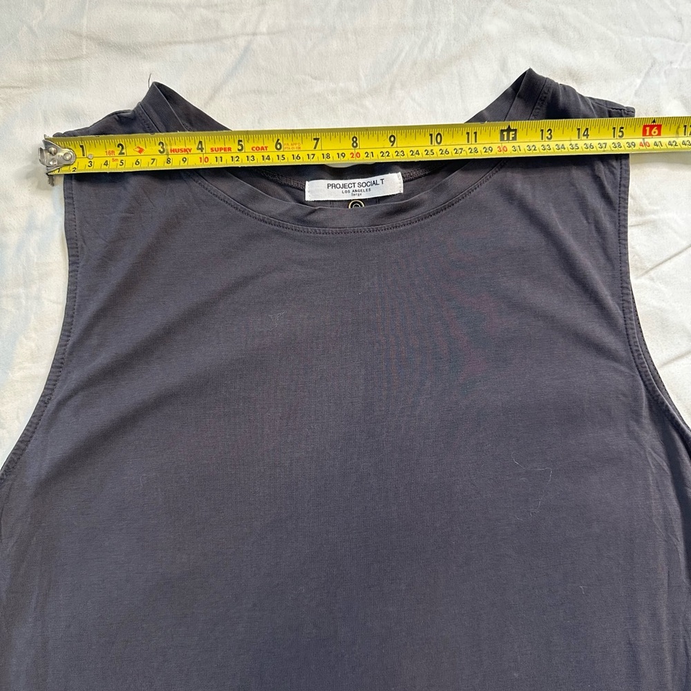 PROJECT SOCIAL T Charcoal Gray Sleeveless Cotton Maxi Dress Snap Back Raw Edge L - Picture 12 of 12